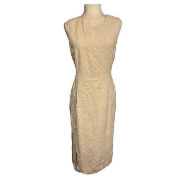 Prada Authentic Solid Light Beige Linen Cotton Tank Midi Dress IT 44 Medium US 8 - Picture 1 of 9